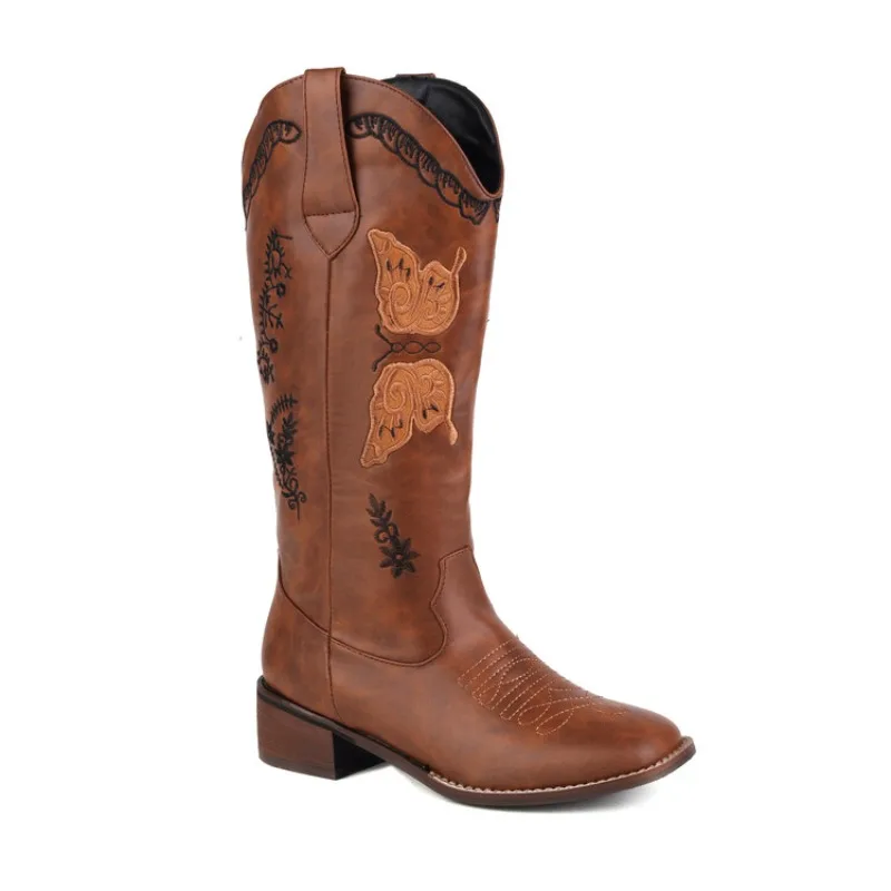 

New embroidered thick heeled women's boots womens fashion boots winter boots for women simple and elegant Neutral style