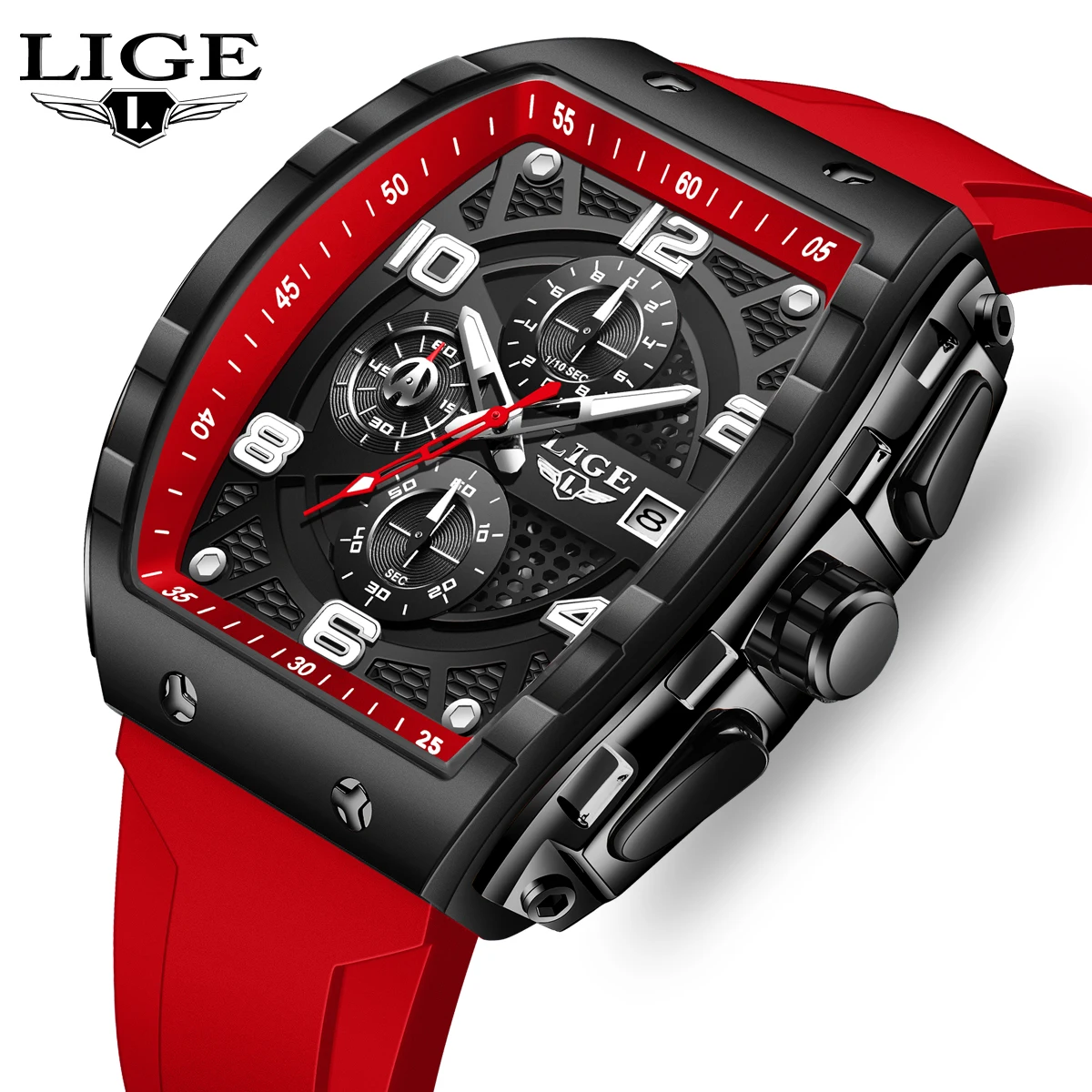 

LIGE Men Watches Top Brand Luxury Square Silicone Watch For Men Fashion Military Quartz Waterproof Chronograph Relogio Masculino