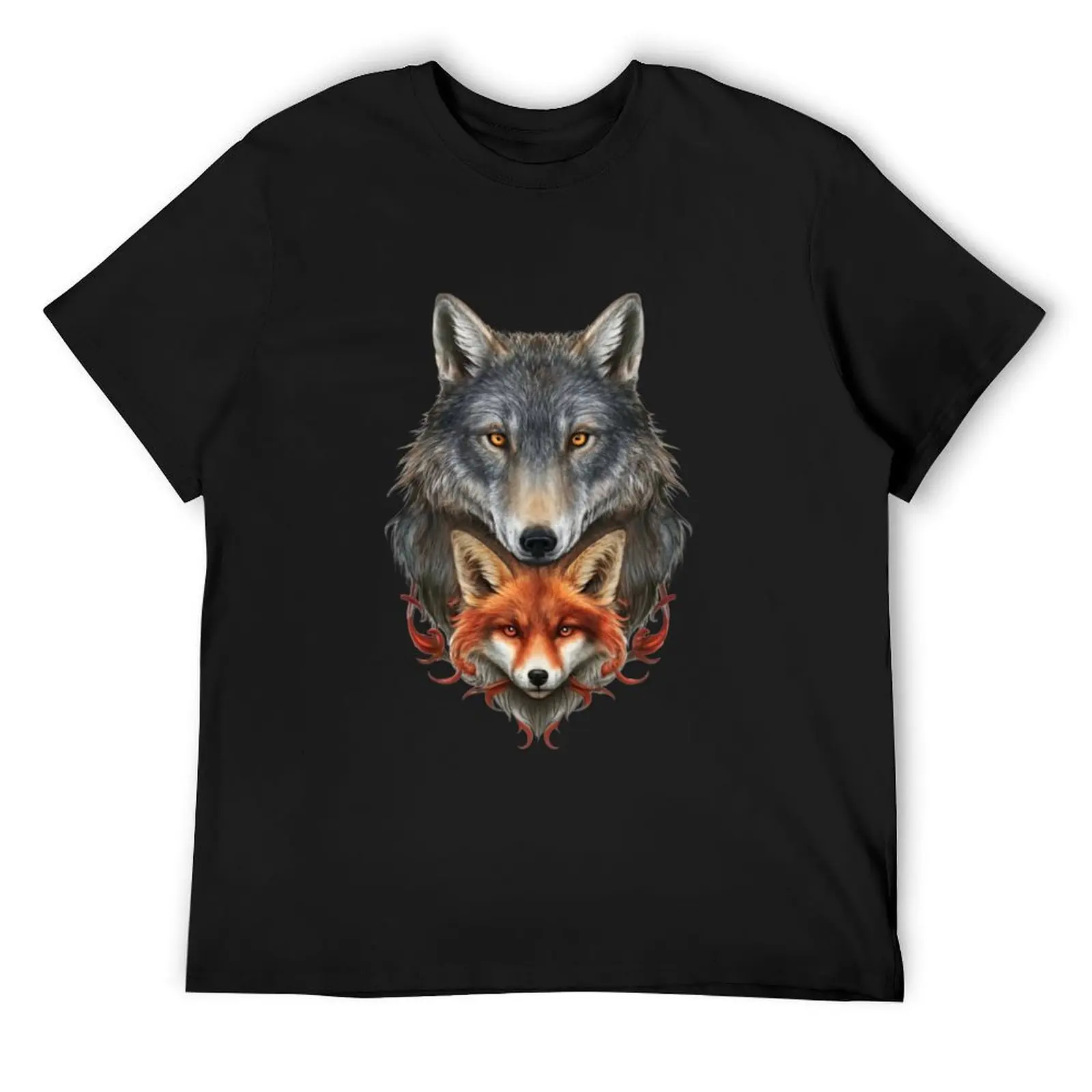 

Bearded wolf with red fox T-Shirt anime stuff quick drying Short sleeve tee mens t shirt