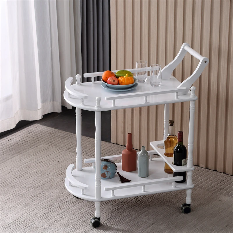 European Wooden Hotel Trolleys Restaurant Double-decker Dining Cart Bar Ktv Tea Wine Serving Cart Beauty Salon Mobile Trolley