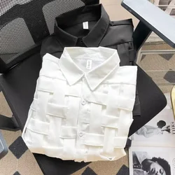 EBAIHUI Unisex Solid Color Woven Shirt Summer Loose Collar Short Sleeved Blouse Korean Version Fashionable Cardigan Blusas