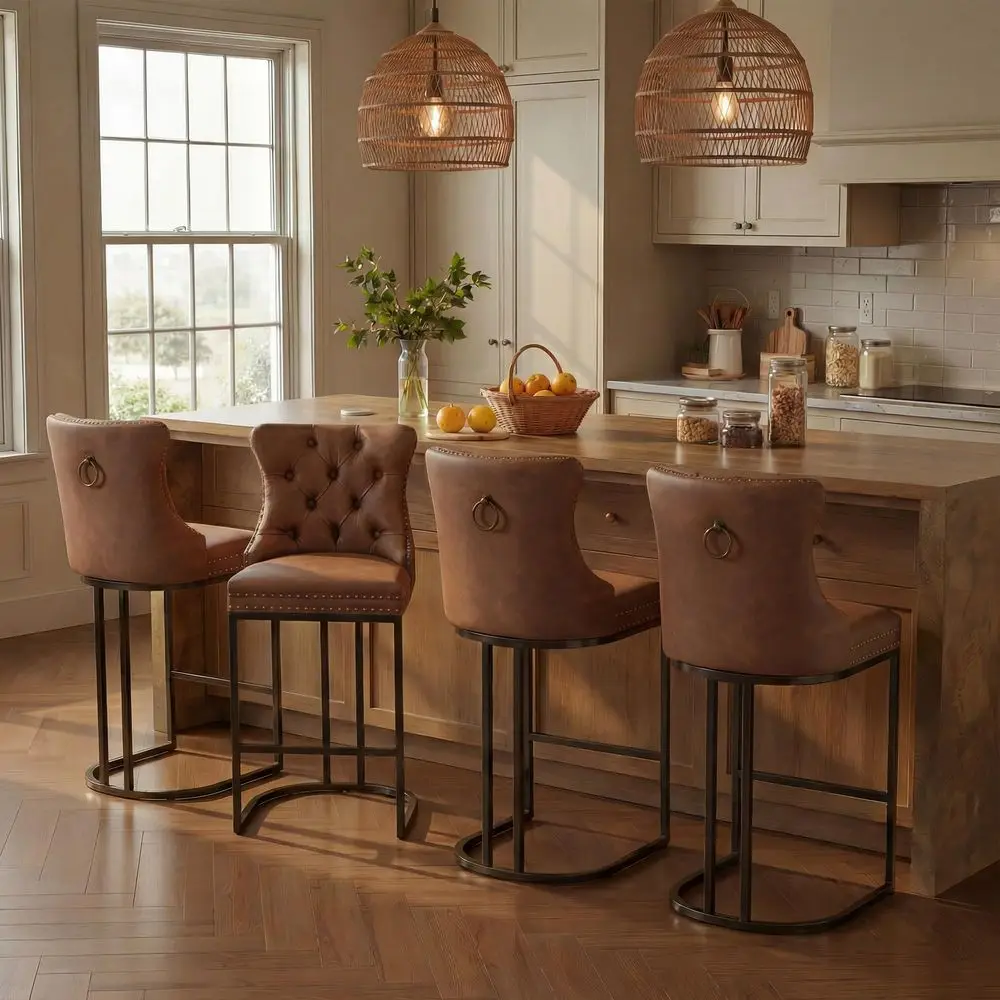 

Counter Height Bar Stools Set of 4 for Kitchen Island, Modern Bar Stools with Backs, 26 Inch Barstools with holstered Faux Le