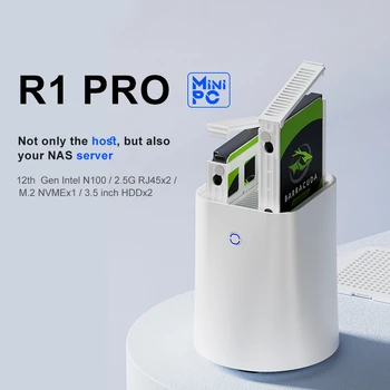Topton 미니 PC 네트워크 스토리지 서버, 프라이빗 클라우드, 2 베이 NAS R1 PRO, AMD Ryzen 7 5825U, 인텔 N100 방화벽 라우터, 2x i226-V, 2.5G