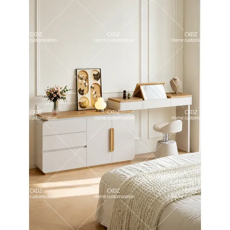 Log cream wind dresser chest integrated 2026 new bedroom bedside storage cabinet flip makeup table