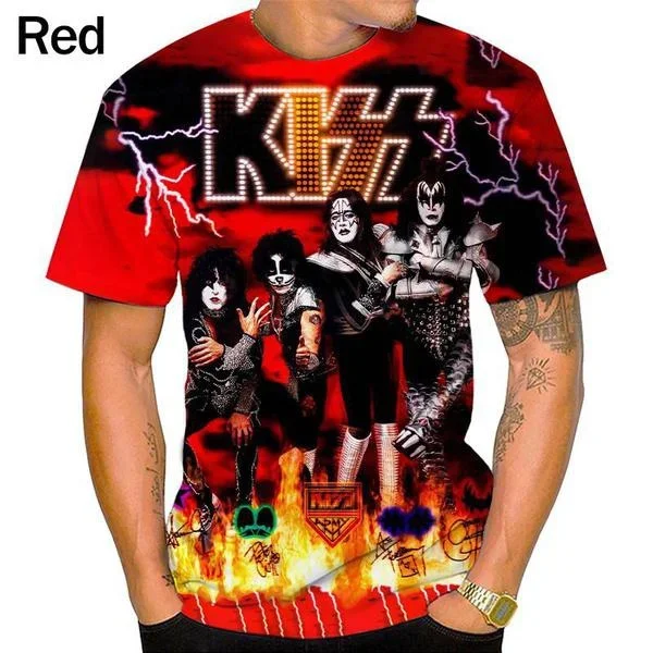 Letnia moda męska Hip Hop Punk Osobowość Koszulka z krótkim rękawem American Rock / Heavy Metal Kiss Band 3D Print Music T Shirt