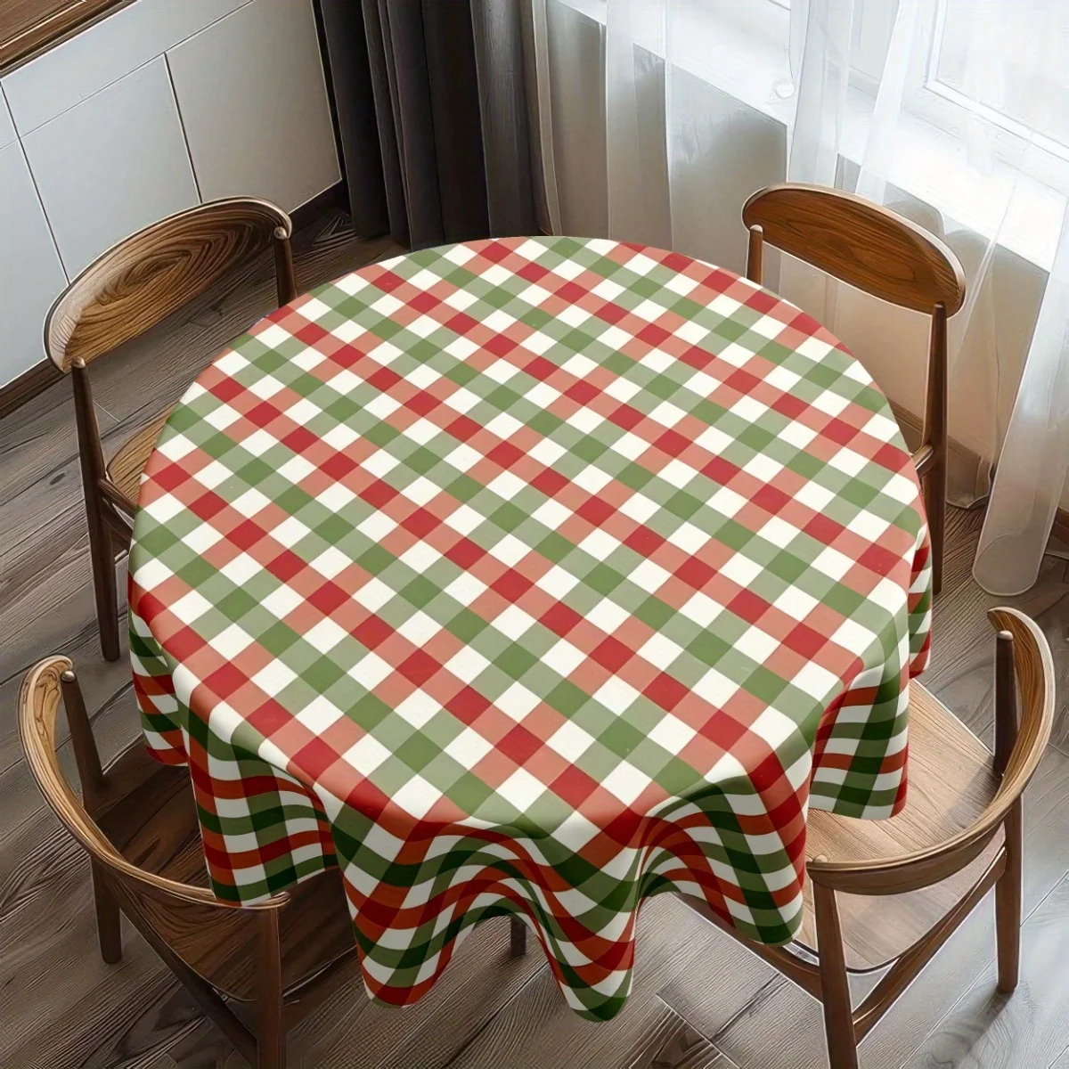 One round and one rectangular tablecloth, red and green buffalo checkered weight tableclothzyc