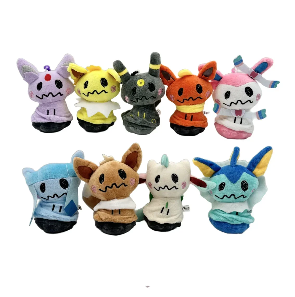 9 piezas de 10 cm, lindos llaveros de peluche de Mimikyu, Leafeon, Jolteon, Vaporeon, Sylveon, Umbreon, Eevee, Espeon, muñecos, juguetes, llaveros