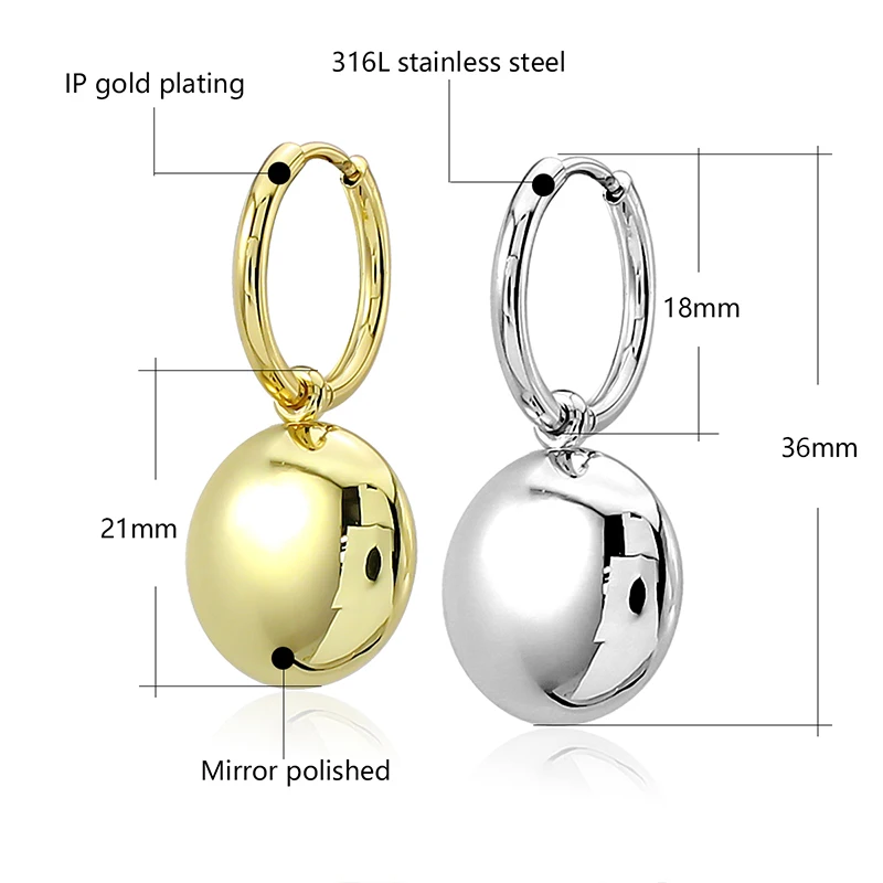 18K Gold Plated Small Bead Dangle Earrings Stainless Steel Elegant Drop Earring Hypoallergenic Anti-Fade Jewelry Gift New