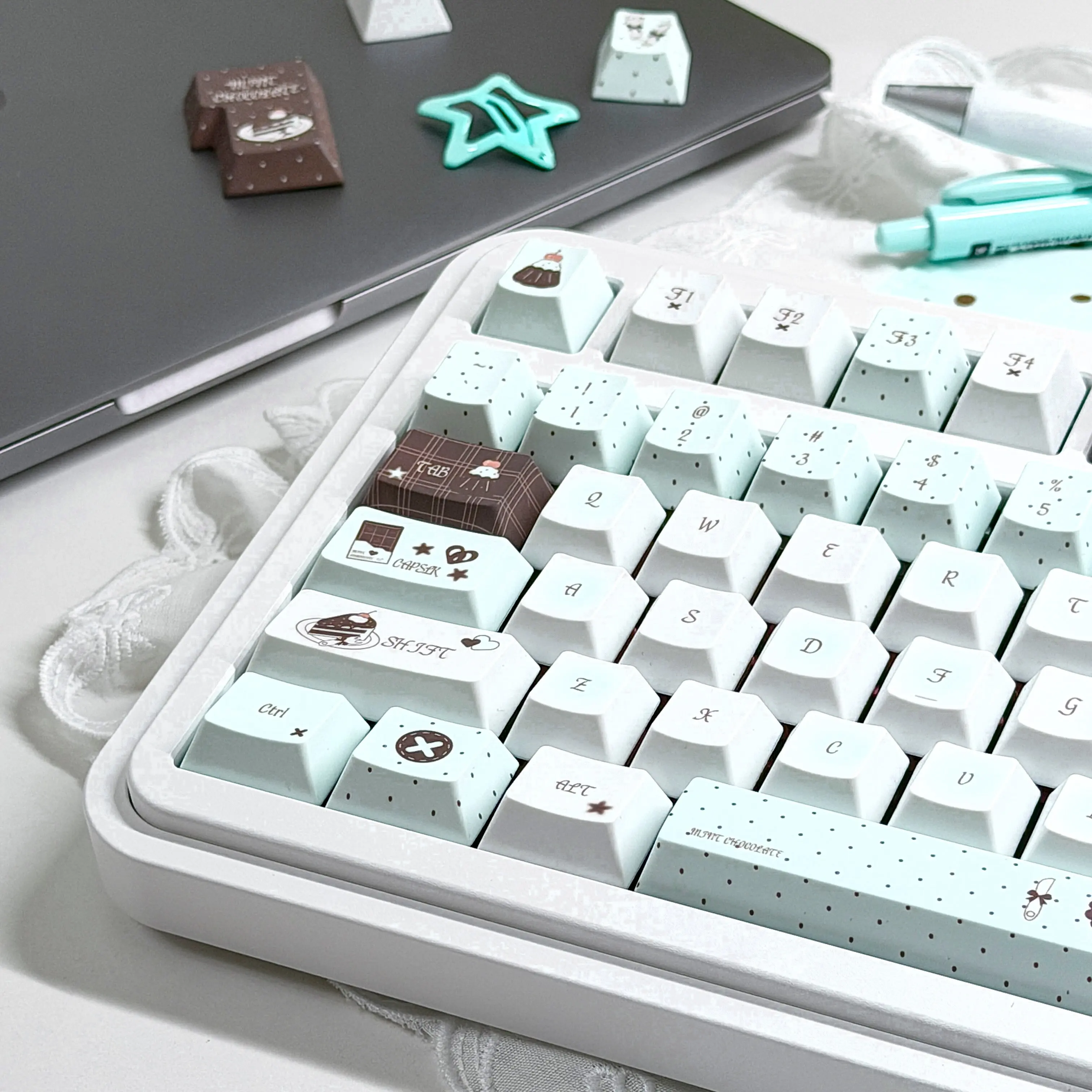 Mint Chocolate Theme Keycaps Sets PBT Cherry Profile Sublimation Custom Original Handmade Keycaps for Mechanical Keyboard Gift