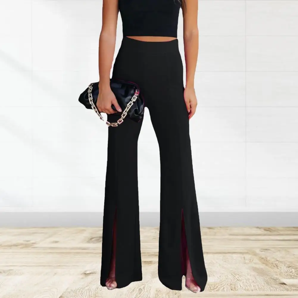 Chic Micro Flared Pants Floor-Length Washed Spring Female Split Office Long Pants  Skin-touch Suit Trousers for Party