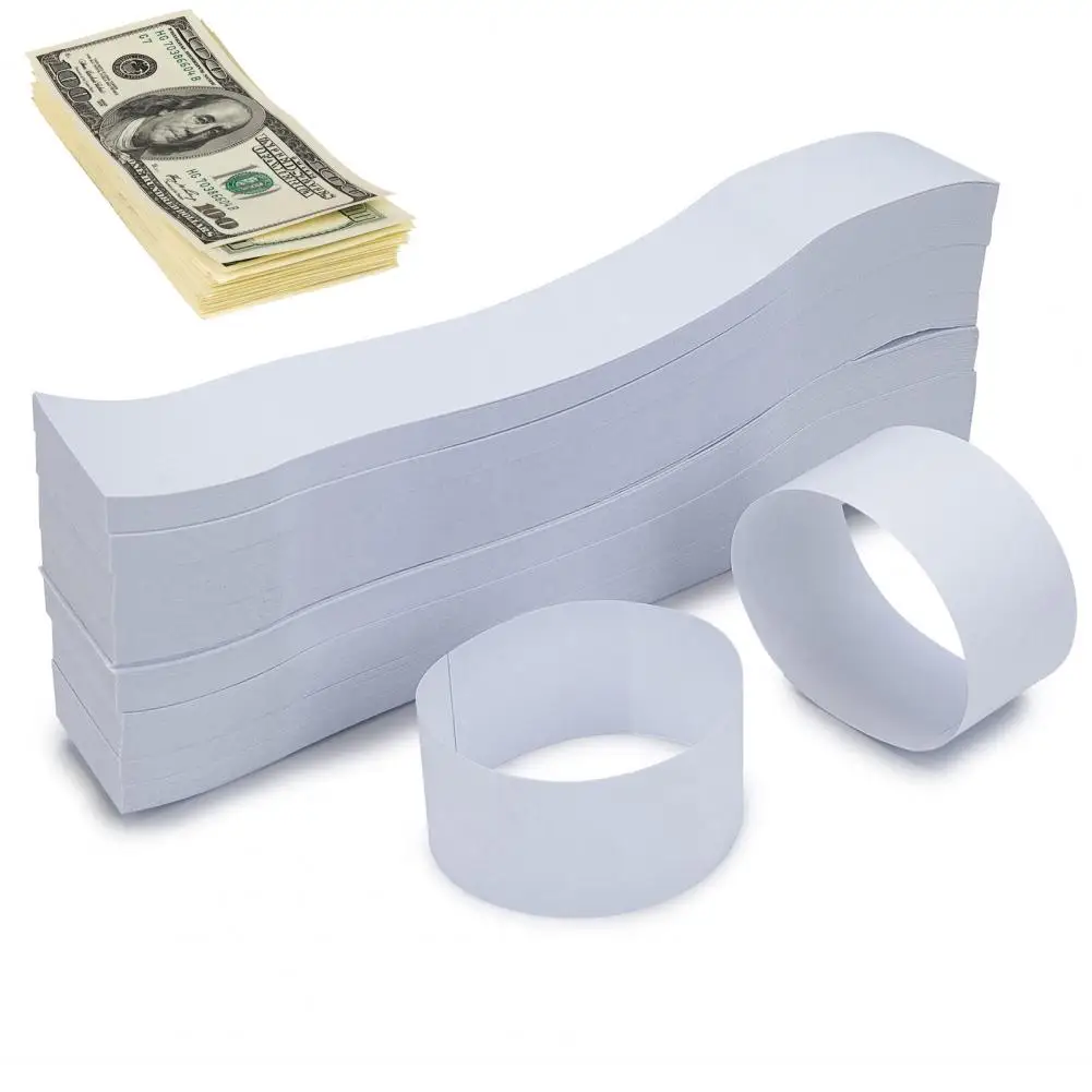 Bandas de dinheiro auto selante Bundles, White Blank Paper Cash Strappers Wrappers, Supermercado Conta Money Wrappers, 300Pcs