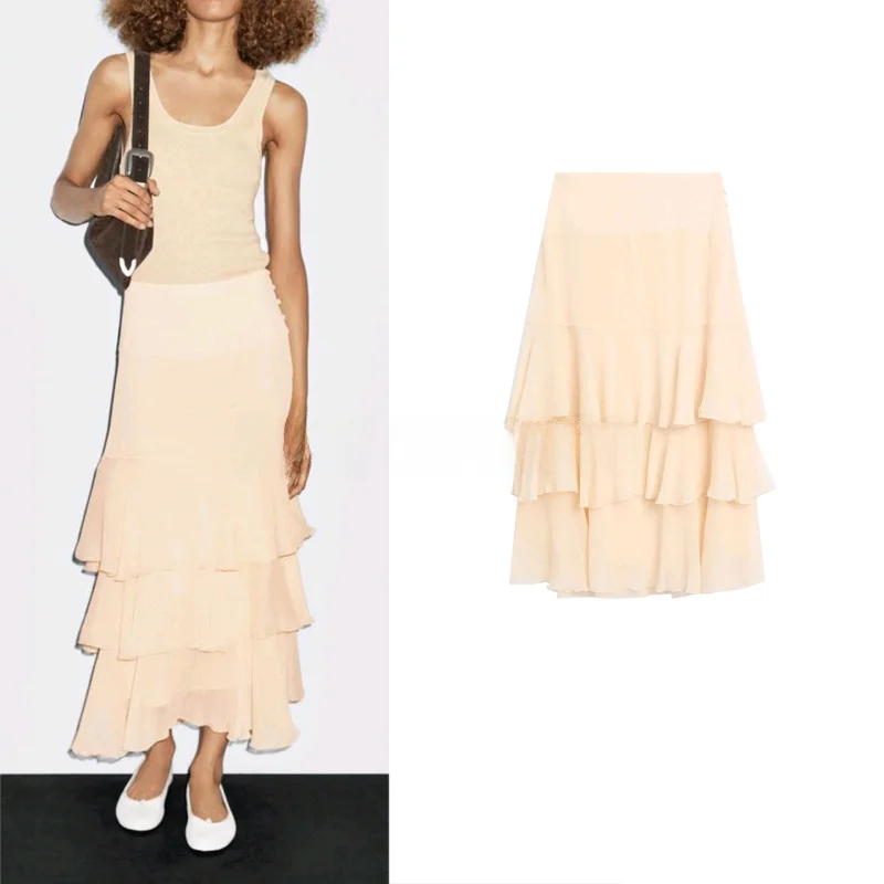 

Autumn Women's High Waist A-Line Skirt with Lace Design Casual Sle Polyester Fabric Cake Skirt Stand Fit Polyester Fiber