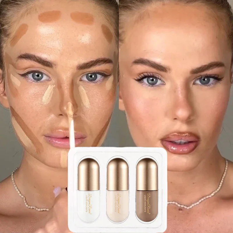 Matte Face Contouring Bronzer Stick 3Pcs/Box Waterproof Long Lasting Brighten Full Cover Concealer Highlighter Makeup Cosmetics