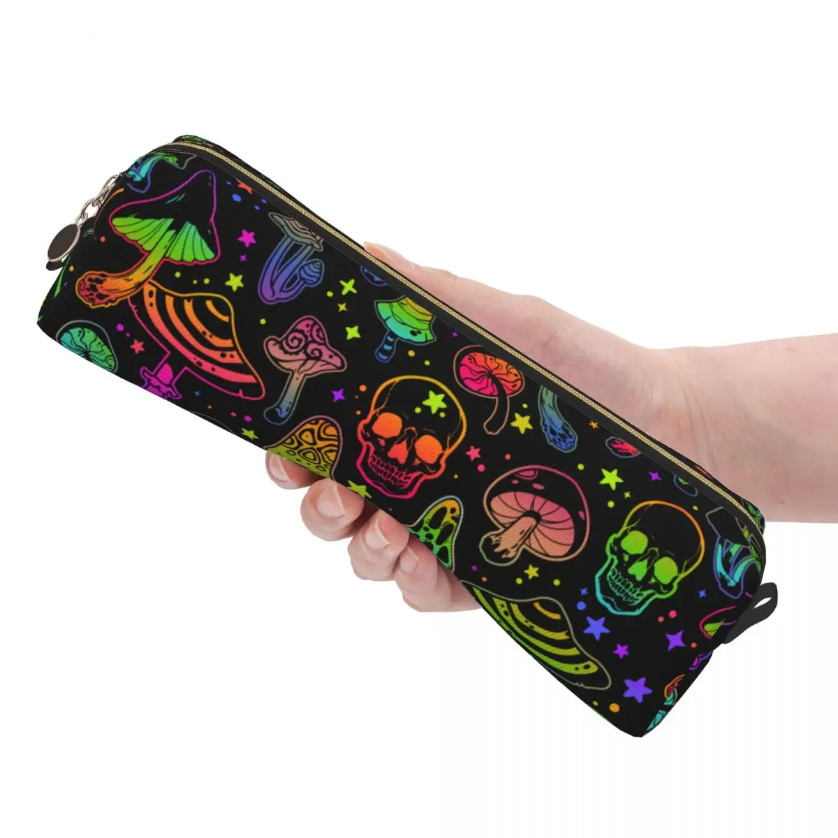 클래식 사이키델릭 버섯 연필 케이스 해골 연필 케이스 펜 홀더 어린이 대형 보관 가방 학교 용품 선물 문구