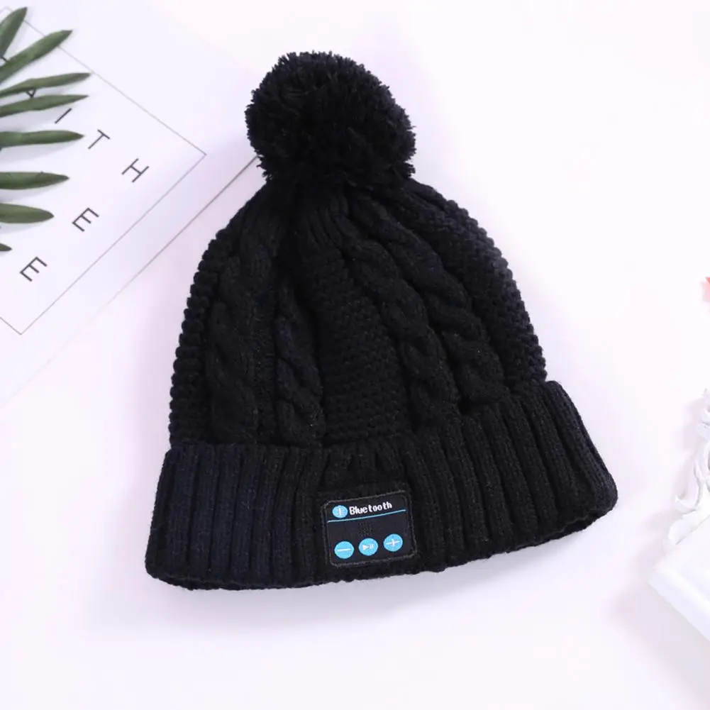 Wireless Headphones Hat Plush Ball Beanie Hat Wireless Bluetooth-compatible Knit Hat with Plush Ball Unisex Winter Beanie