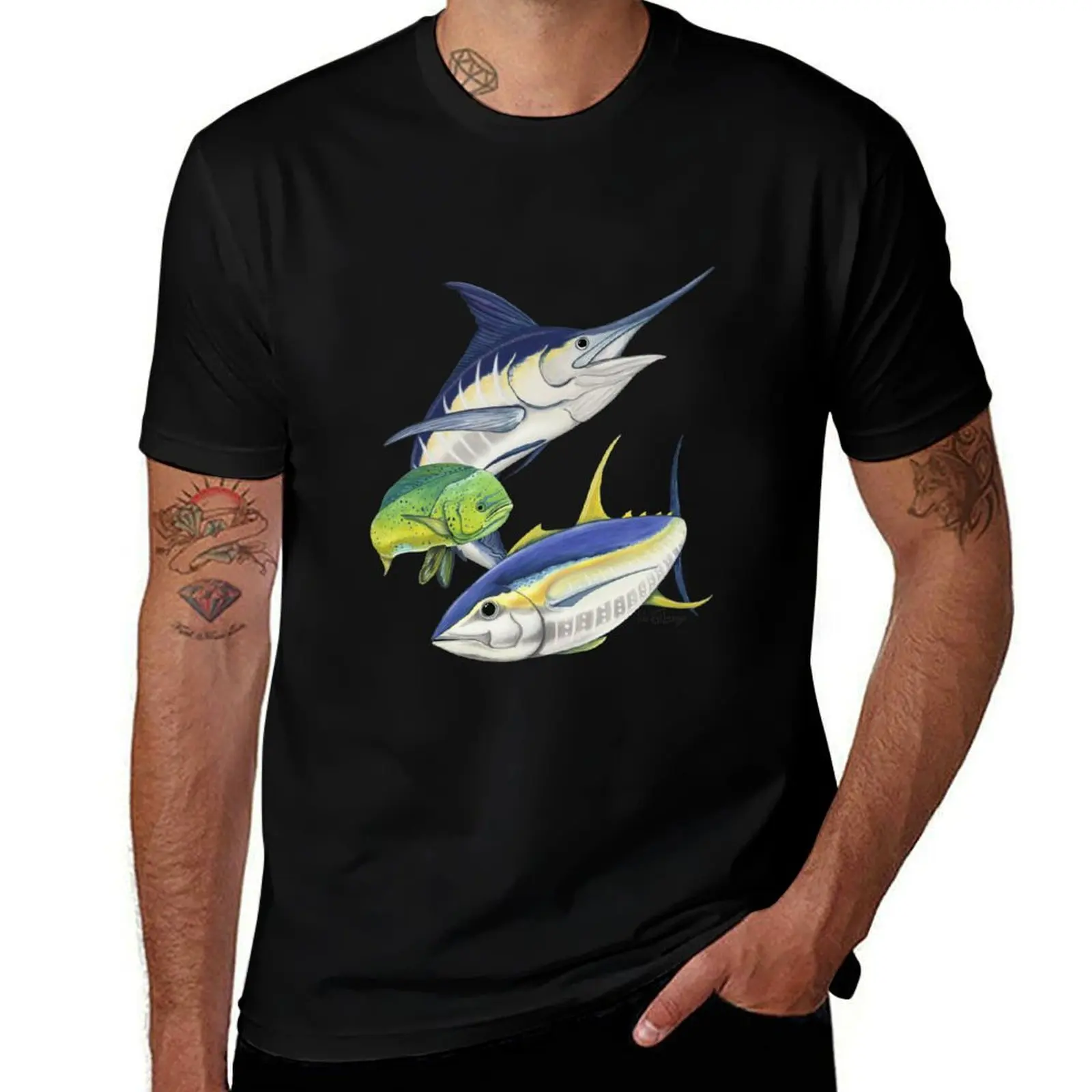 Blue marlin, tuna and dolphinfish T-Shirt Sports Casual Short Sleeve Cotton Tee T-Shirt
