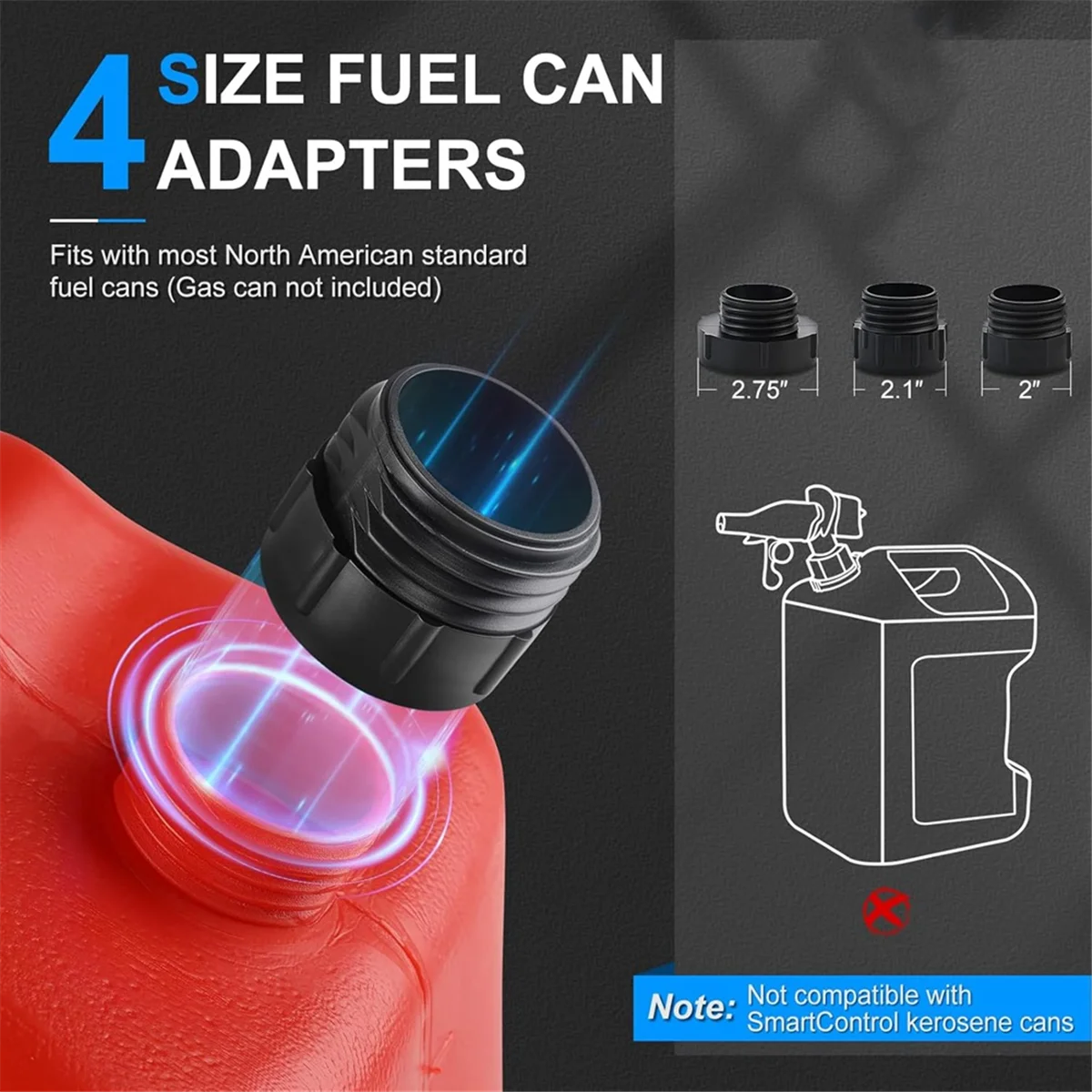 

AA98 Fuel Transfer Pump with Auto-Stop Sensor and 3 Tank Adapter, 2.4GPM 51inch Hose Battery-Powered Portable Liquid Pump