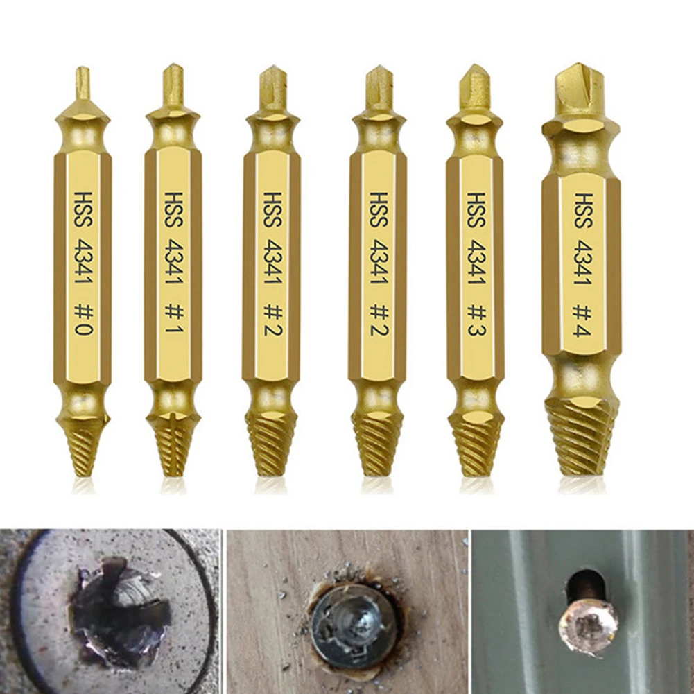 6Pcs Damaged Screw Extractor Practical Drill Bit Broken Speed Out Bolt Stud Remover Tool High Strength Accessories