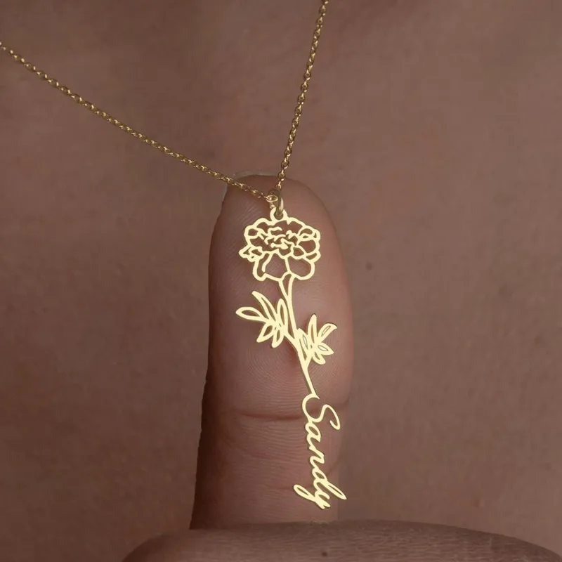Name Halskette mit Geburts blume benutzer definierte Geburts monat Blume Edelstahl Blumen name Halskette minimalist ischen Schmuck Geschenk für sie – Detail 7
