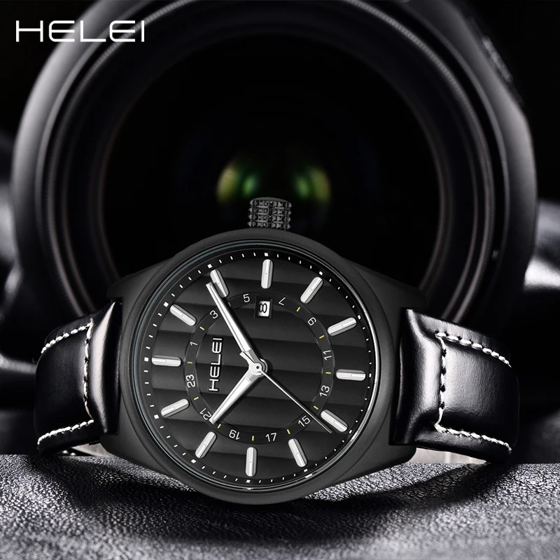 HELEI-Reloj de pulsera de cuarzo para hombre, accesorio de marca de lujo, en forma de barra, correa de cuero exquisita, resistente al agua, luminou