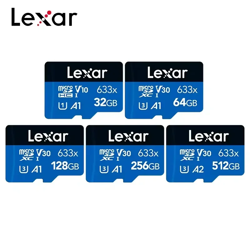 Lexar 633X Memory Card TF Cards Micro SD Card 128GB 64GB 32GB Class 10 Blue Flash Cards SDHC/SDXC UHS-I Dashcam Camcorder