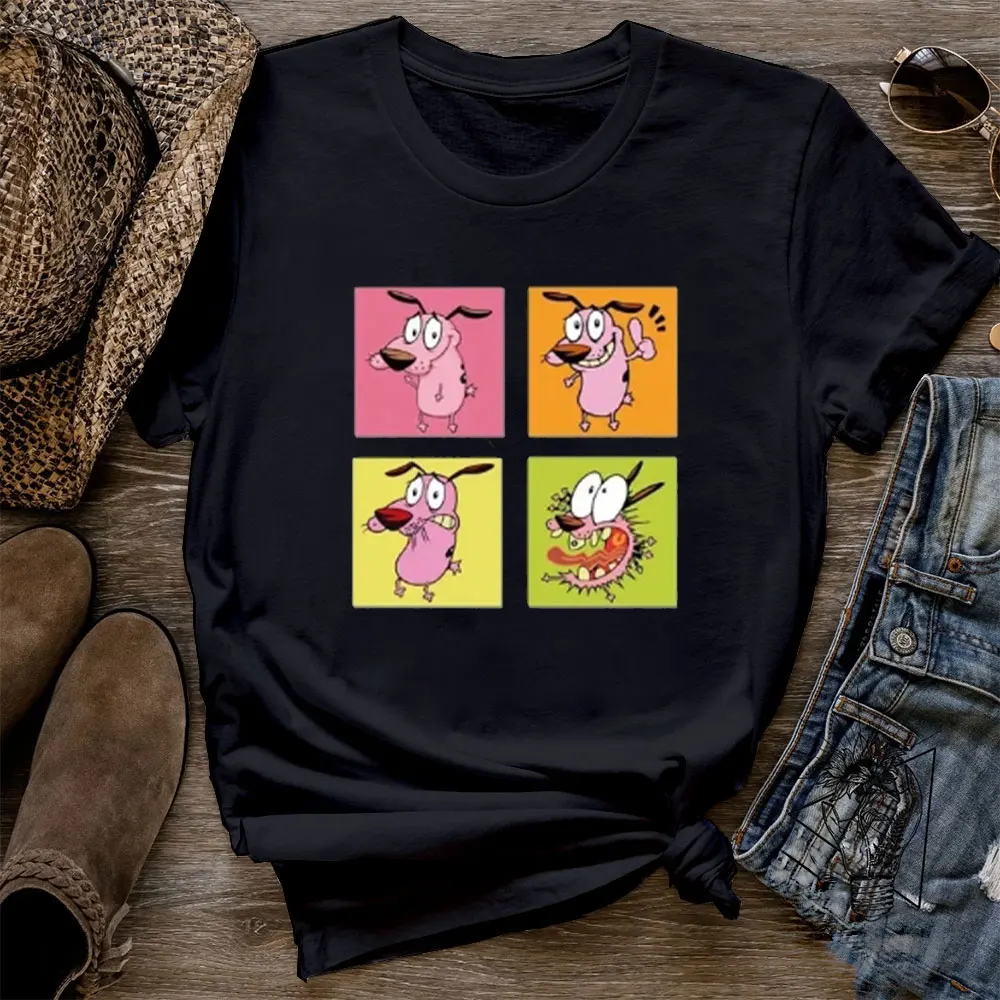 

Классическая рубашка с логотипом Courage The Cowardly Dog, футболка унисекс с модным принтом, летние женские топы 90-х годов с короткими рукавами и мужскими топами