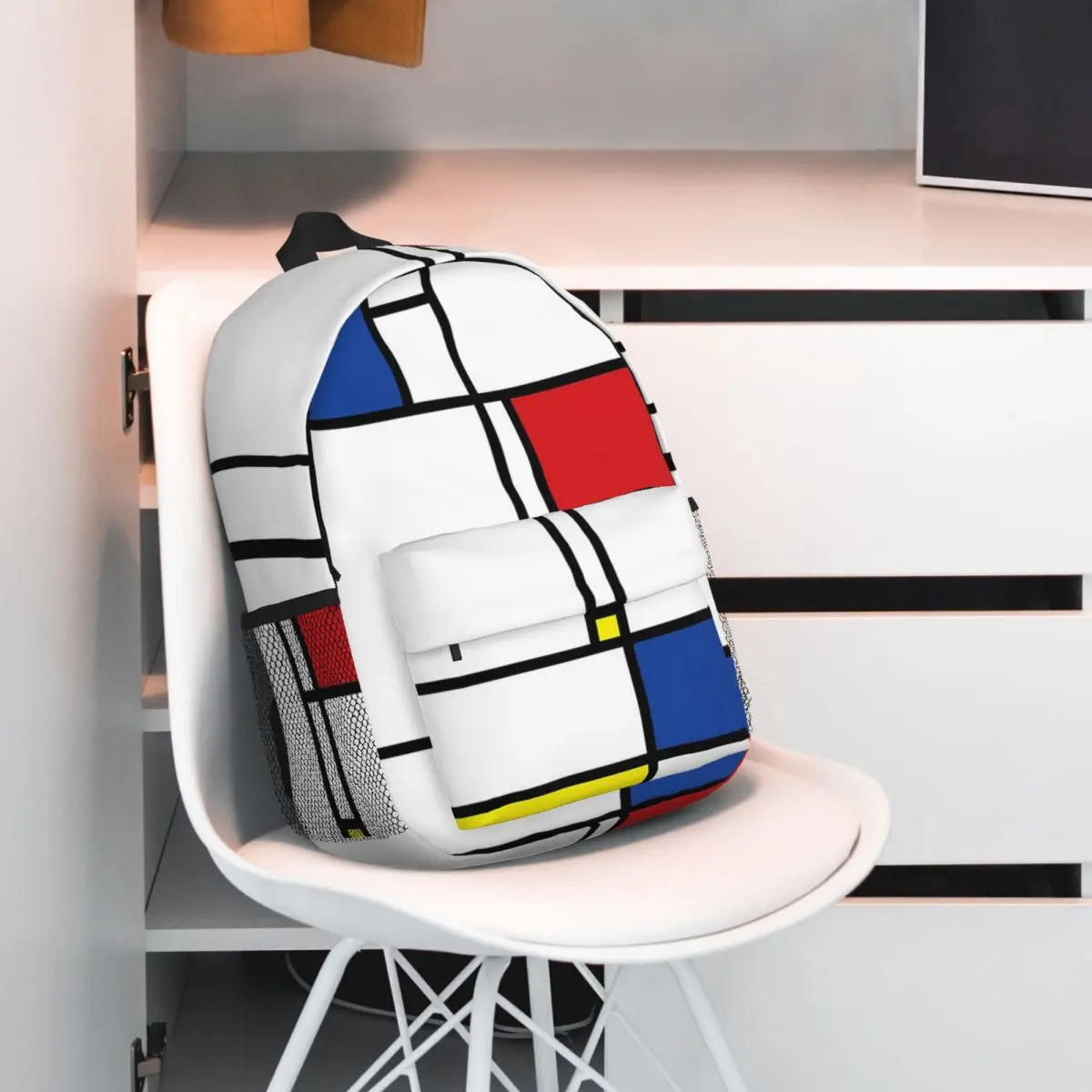 Mondrian 미니멀리스트 De Stijl 모던 아트 팻틴 백팩, 십대 책가방, 학생 학교 가방, 노트북 배낭 숄더백