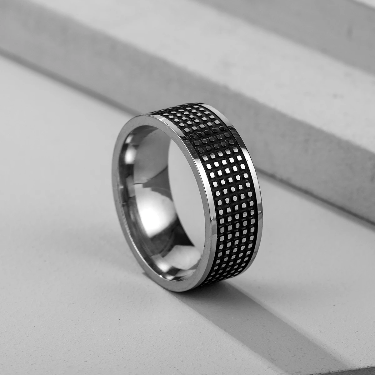 

RETROLINK Multi Grid Black Stainless Steel Ring For Men And Women Number Vintage Ring With chain Street Party Jewelry