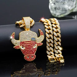 Red Bull Big Pendant Necklace, Hip Hop Cuban Link Chain