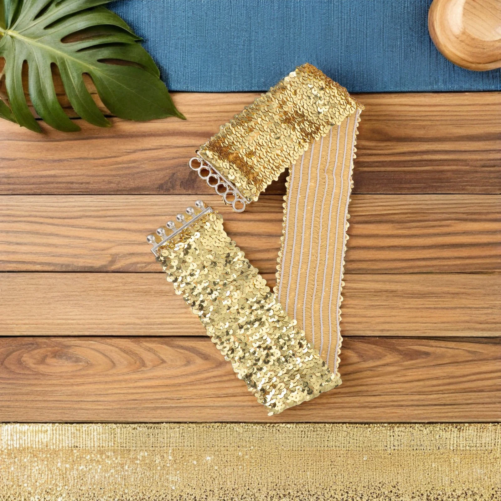 2 قطعة مشد واسع الترتر أحزمة الخصر شريط مطاطي مرن للنساء مرحلة الرقص مساء ارتداء حزام خصر الترتر للنساء