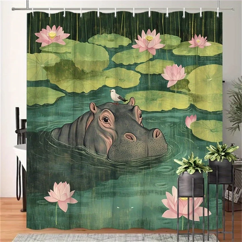 Lotus Pond with Frog Shower Curtain - Water-Resistant, Easy to Clean, Adds a Calm and Natural Touch to Your Bathroom Decor