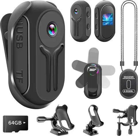 Mini Body Camera 1080P FHD 120° Wide Angle – Wearable Action Cam with Magnetic Lanyard, Helmet Mount, 120-Min Battery, Recording While Charging for Bike, Pet, Security