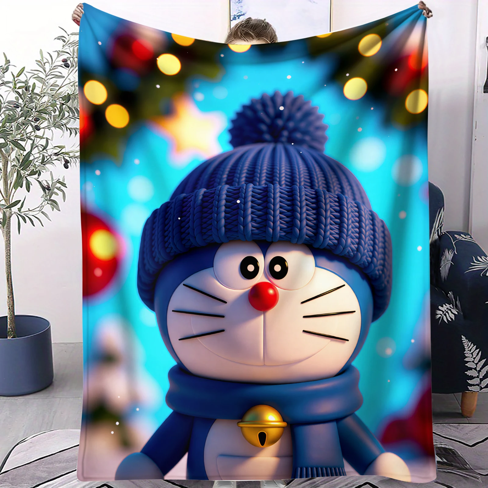 Manta de Felpa con Estampado de Doraemon, Multifuncional, Ideal para el Hogar, Aire Libre, Viajes, Camping, Artículo Imprescindible de Anime