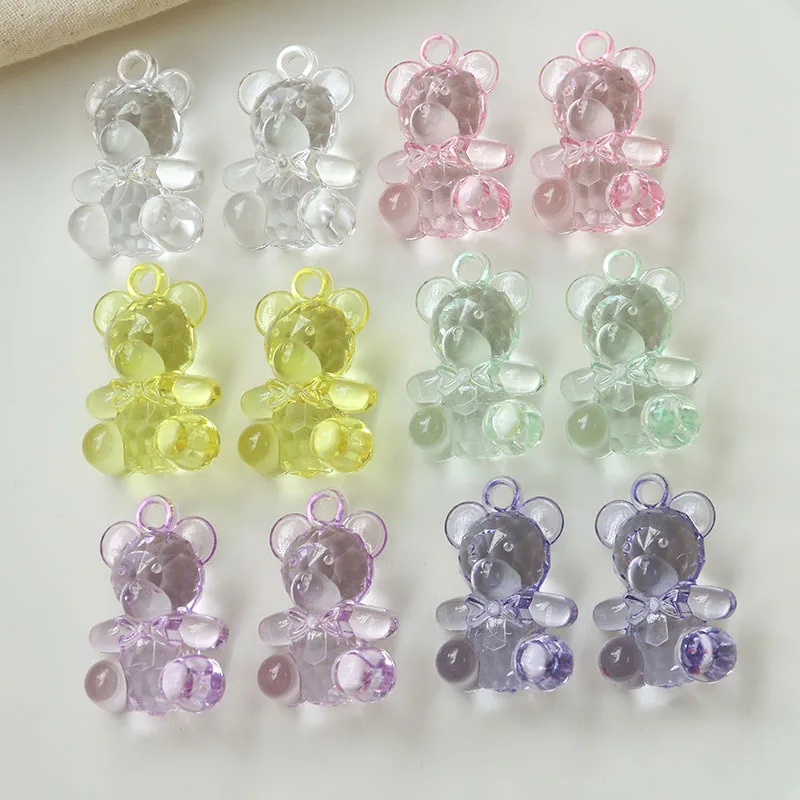 Korean Cute Transparent Faceted Bear Resin Charms DIY Earrings Hair Accessories Craft Materials