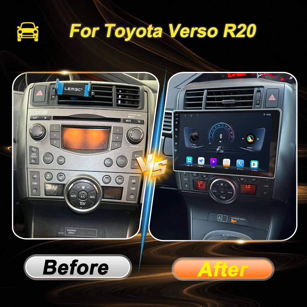 2 الدين Carplay شاشة السيارات لتويوتا فيرسو R20 راديو السيارة الوسائط المتعددة مشغل فيديو ستيريو الملاحة لتحديد المواقع بلوتوث 8 كور 5G واي فاي