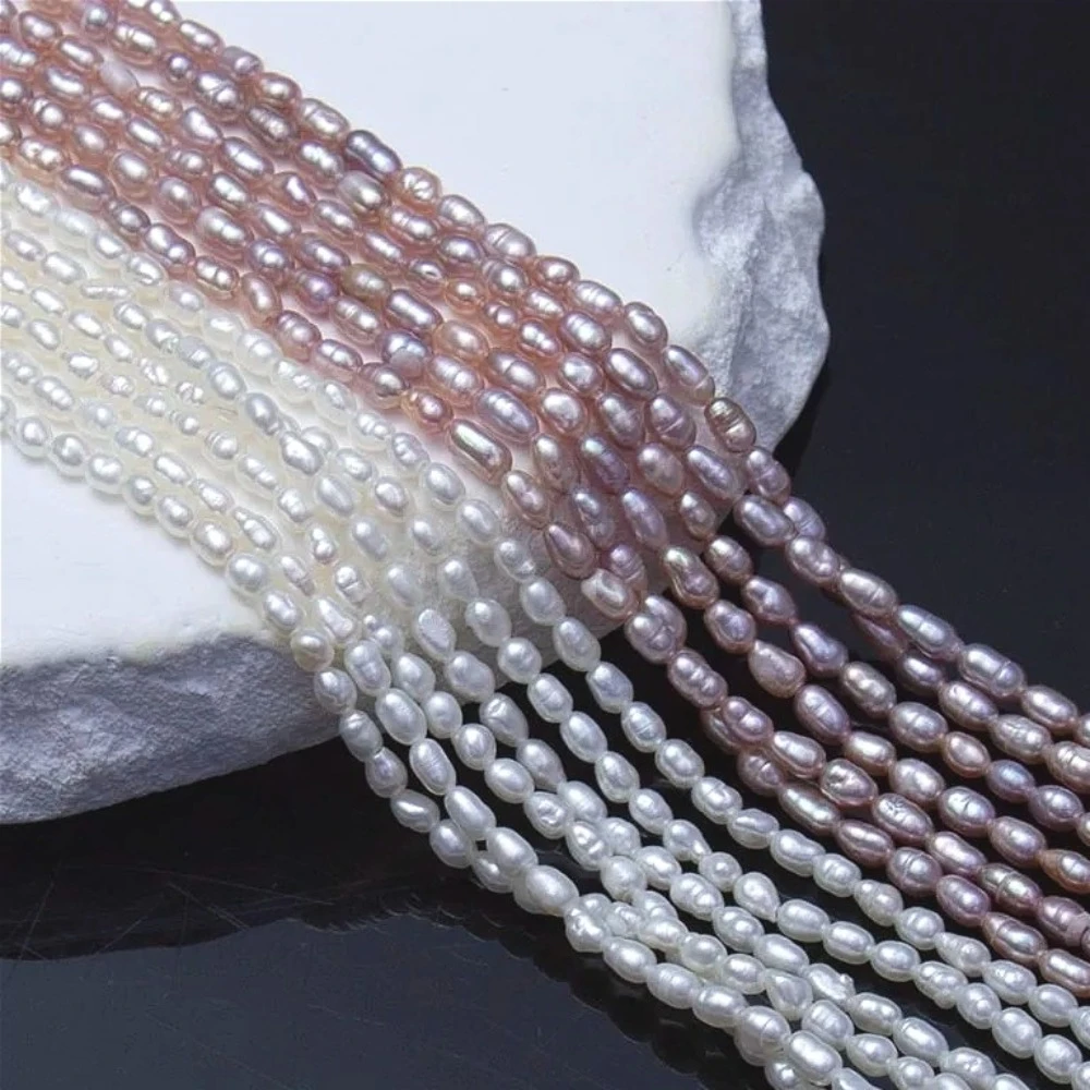 1 ستراند 3-3.5 مللي متر 100% لؤلؤ المياه العذبة الطبيعية الأرز الخرز لونين شبه النهائي المواد صنع عقد دي اي واي سوار