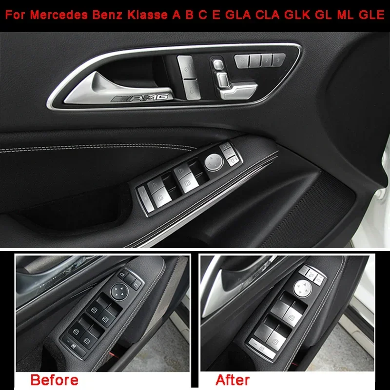 14PCS Chrome Window Lift Button Trim Cover Sticker For Mercedes Benz Klasse A B C W204 E W212 GLA CLA GLK GL ML GLE Accessory