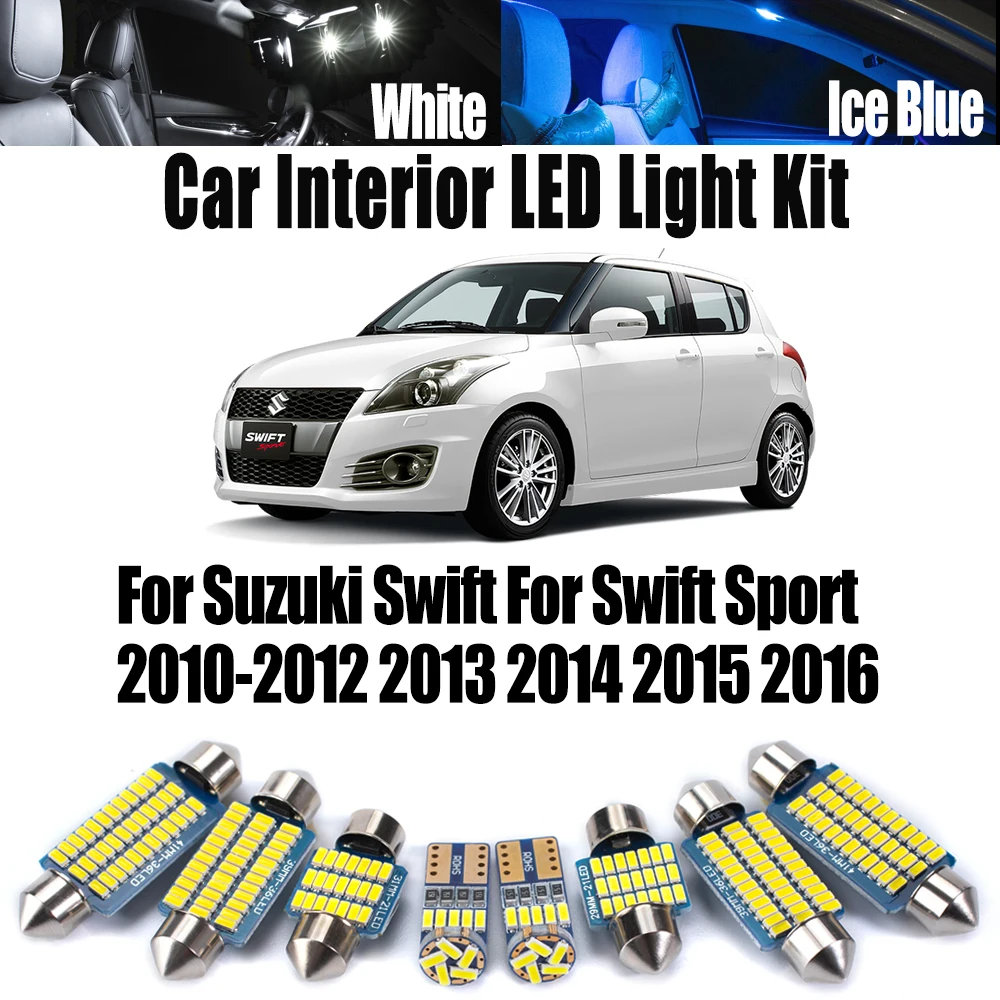 9 Uds Canbus para Suzuki Swift para Swift Sport 2010 - 2013 2014 2015 2016 bombilla de lectura para maletero placa Interior LED Kit de luz de techo de mapa
