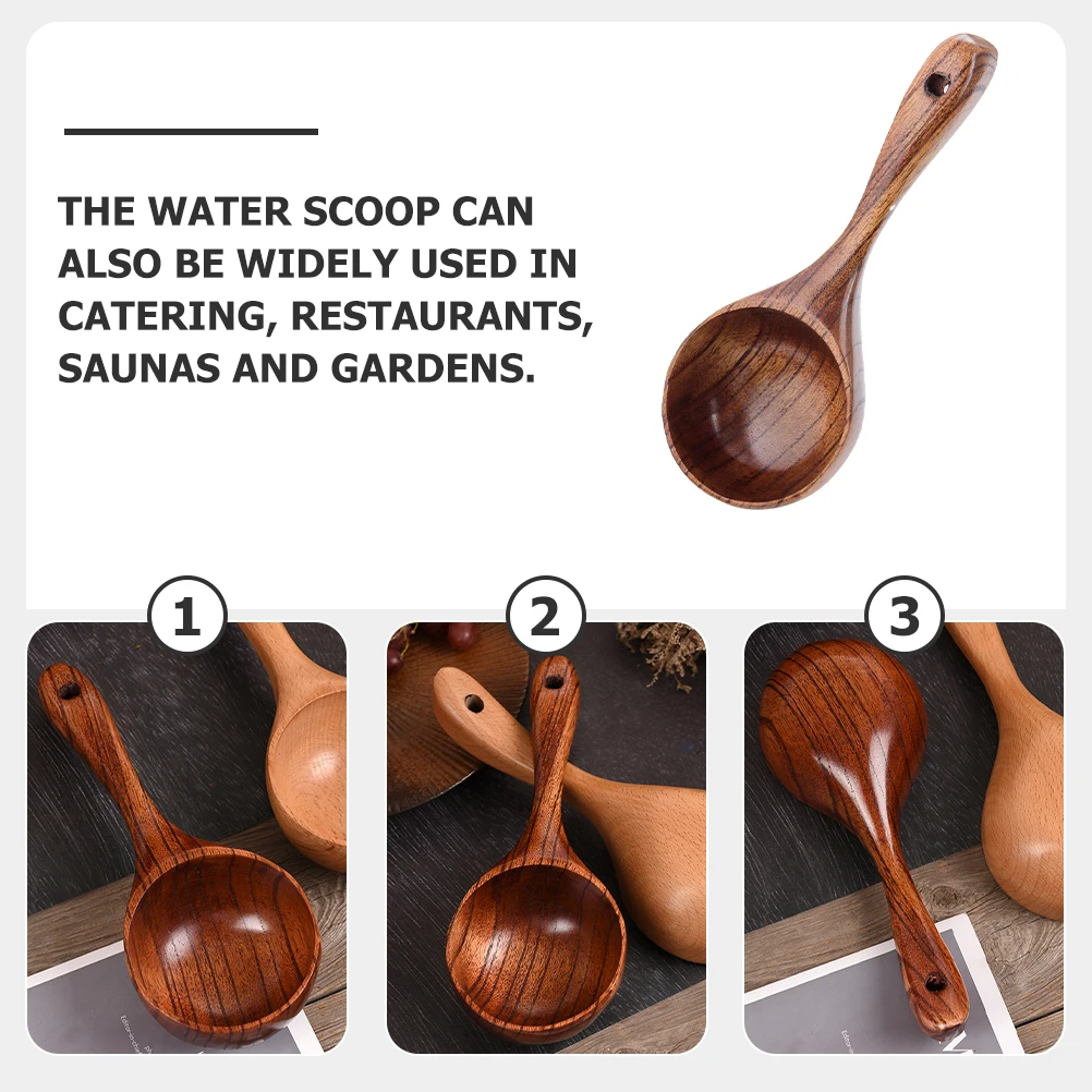 

Wooden Handle Water Scoop Ladle Deep Spout Bathing Cooking Baby Spoon Home Kitchen Garden Multi-function Practical