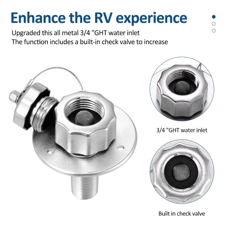 37JE Stainless Steel RVs Water Fill Check Valves 3/4inch Leak Prevention Design Universal For Campers Water System