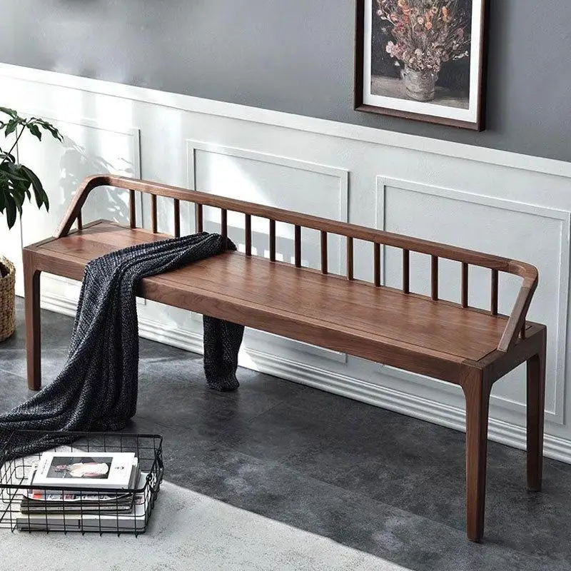 Solid wood bench North American black walnut shoe changing stool with backrest tenon and mortise structure Master design Solid