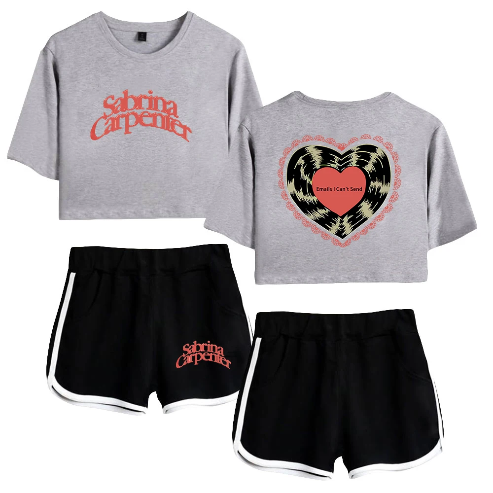 Sabrina Carpenter Emails I Can\'t Send Merch Two Piece Set Short Sleeve Crop Top+Shorts Women\'s Sets