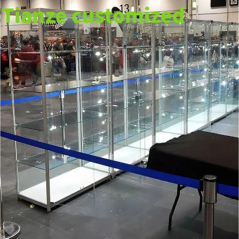 (customized)Retail Store Aluminum Frame Tall Cabinet Display Showcase with GlassAdjustable Glass Shelf Wall Vitrine Displ