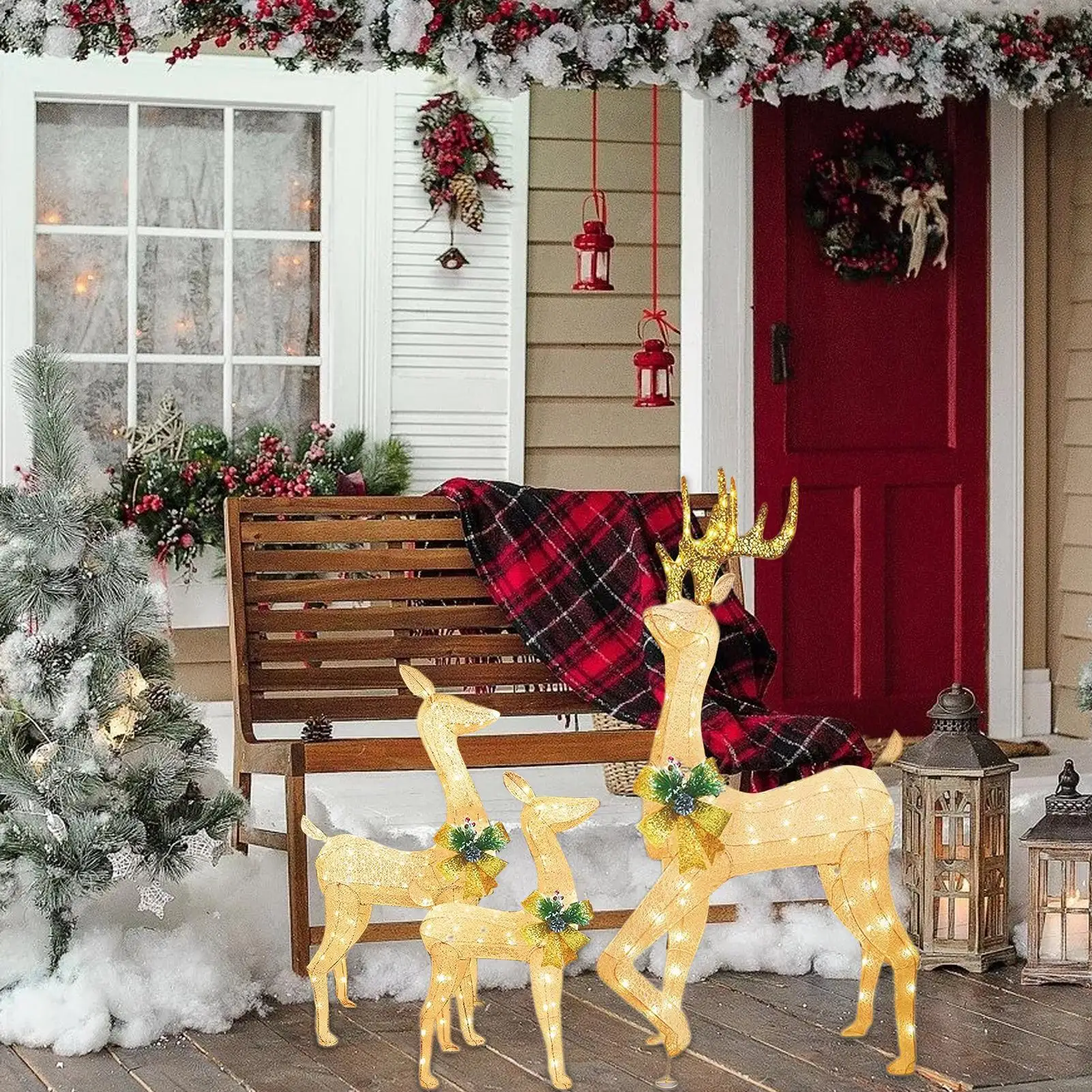 Reindeer Stake Light LED 3-Piece LED Lighted Yard Decor Lighted Acrylic Stake Decoration For Yard Garden Pathway Patio Porch