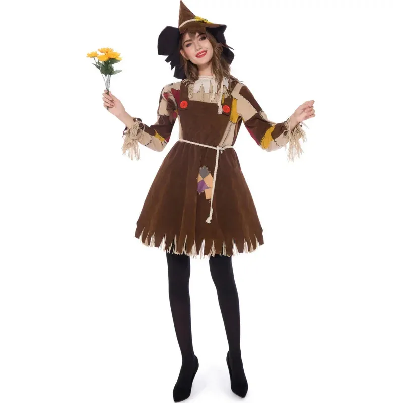 

Halloween Cosplay Costume The Wizard of Girl Pumpkin Suits Scarecrow Clothes Carnival Clown Dress Circus Party Gown Joker Dress