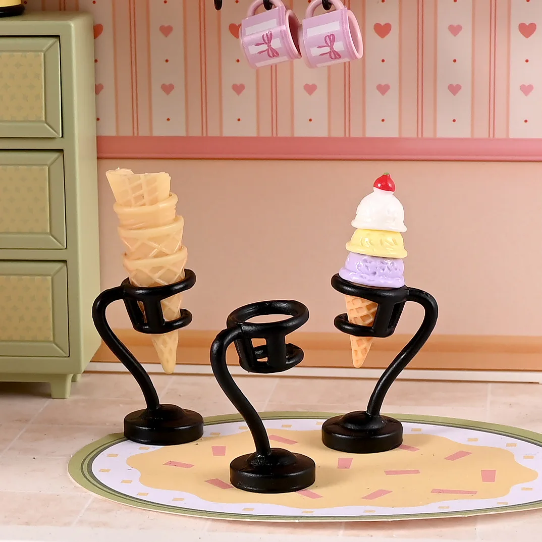 

10pcs Alloy Miniature Simulation Ice Cream Holder -Display Stand, Cone Display Rack, Ice Cream Cone Holder, Dollhouse Decoration
