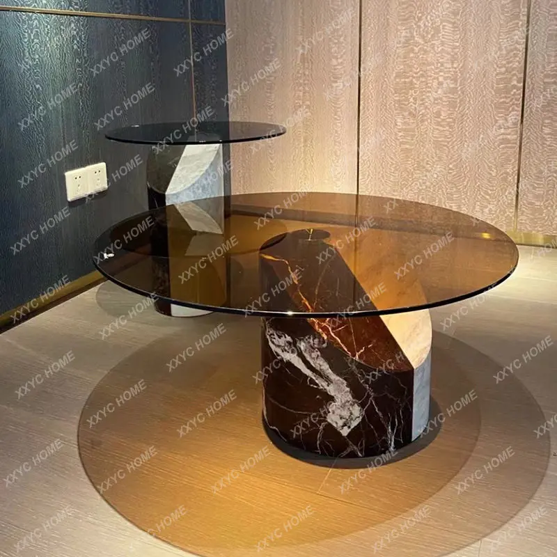 Light luxury marble coffee table model room living room side table round
