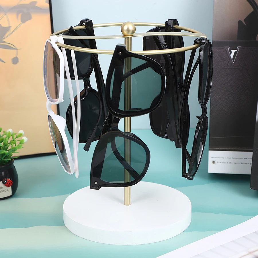 Black Gold Metal Eyewear Display Holder Natural Wood Base Sunglasses Storage Rack Desktop Glasses Organizer Stand