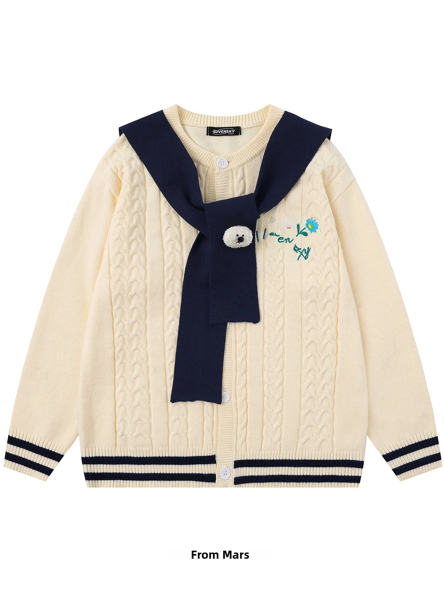 

Съемный вышитый кардиган оверсайз унисекс, повседневный, осенний, теплый, с животным принтом, круглый вырез, длинный рукав, вязаный