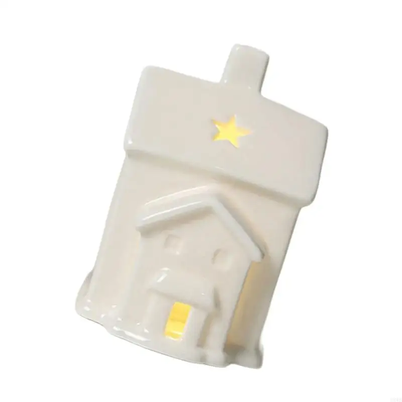 H8WB LED Brightened Earthenware Christmas Village House Constant Furlough Deck Perfect For Wrap Otherwise Shelf